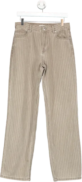 MANGO Brown Pinstripe Wideleg Jeans UK 8