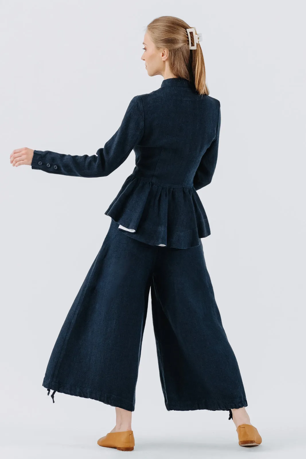 Midi Charlotte Trousers, Twill Linen, Night Navy