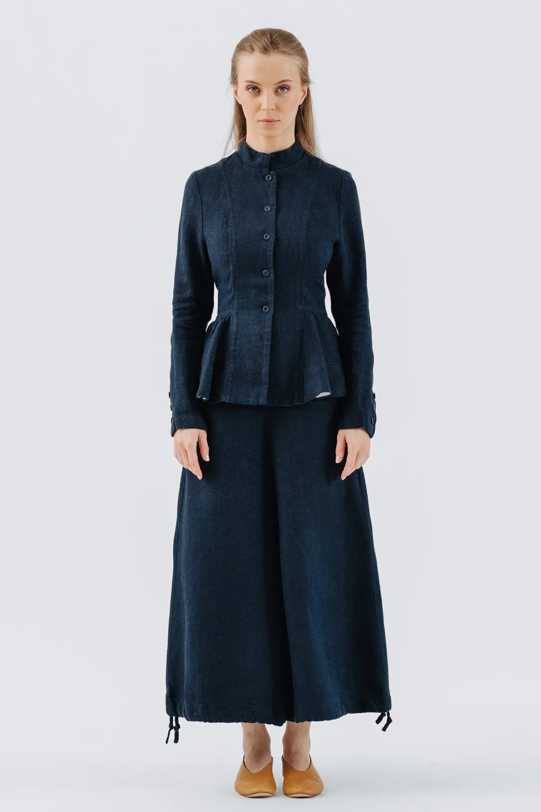 Midi Charlotte Trousers, Twill Linen, Night Navy