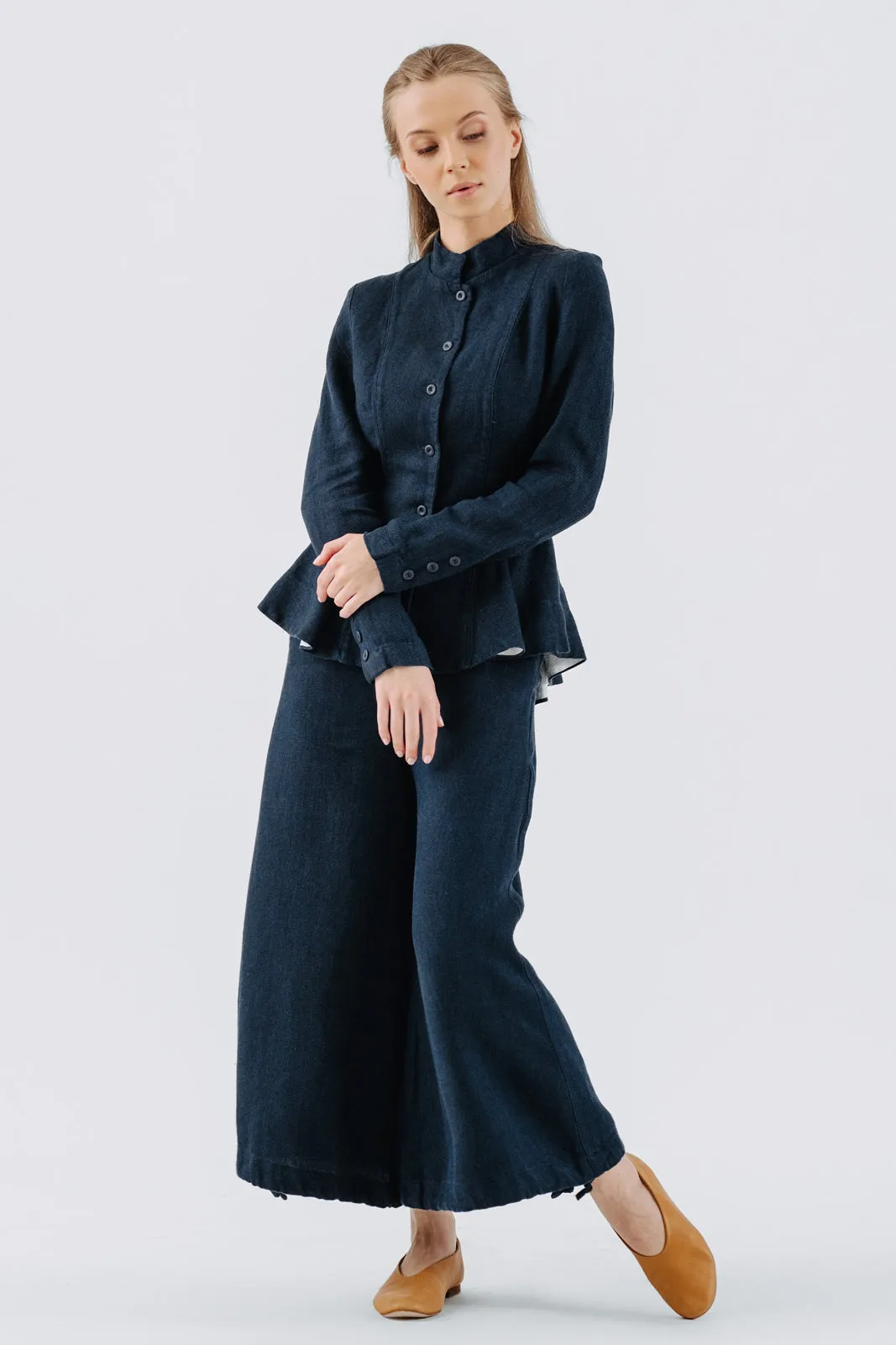 Midi Charlotte Trousers, Twill Linen, Night Navy