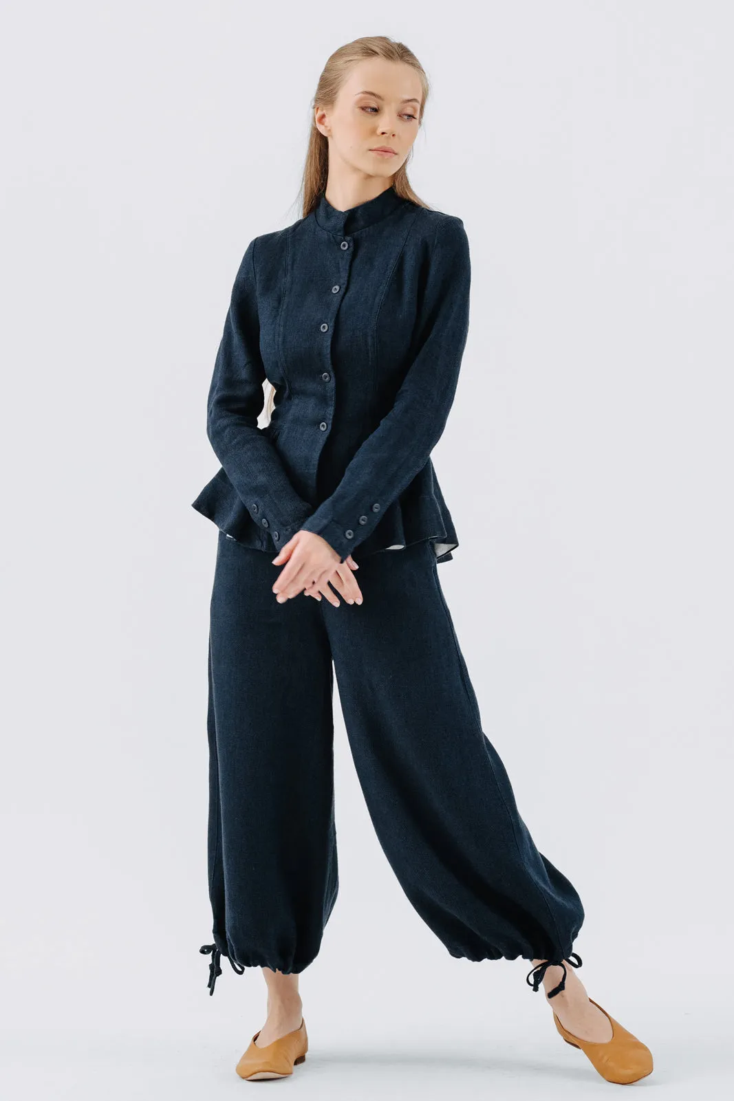 Midi Charlotte Trousers, Twill Linen, Night Navy