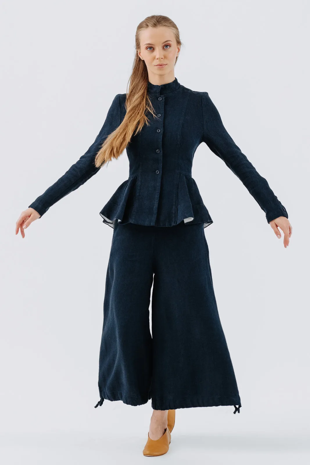 Midi Charlotte Trousers, Twill Linen, Night Navy