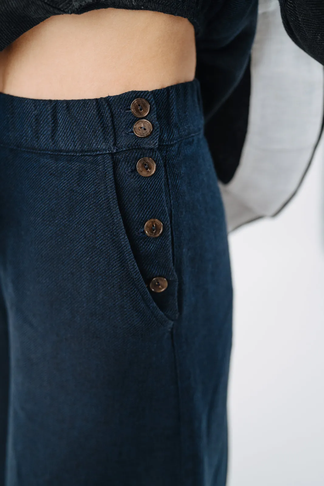 Midi Charlotte Trousers, Twill Linen, Night Navy