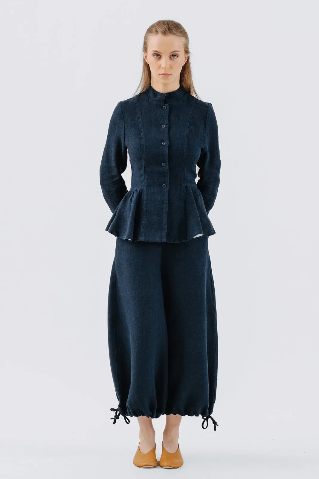 Midi Charlotte Trousers, Twill Linen, Night Navy