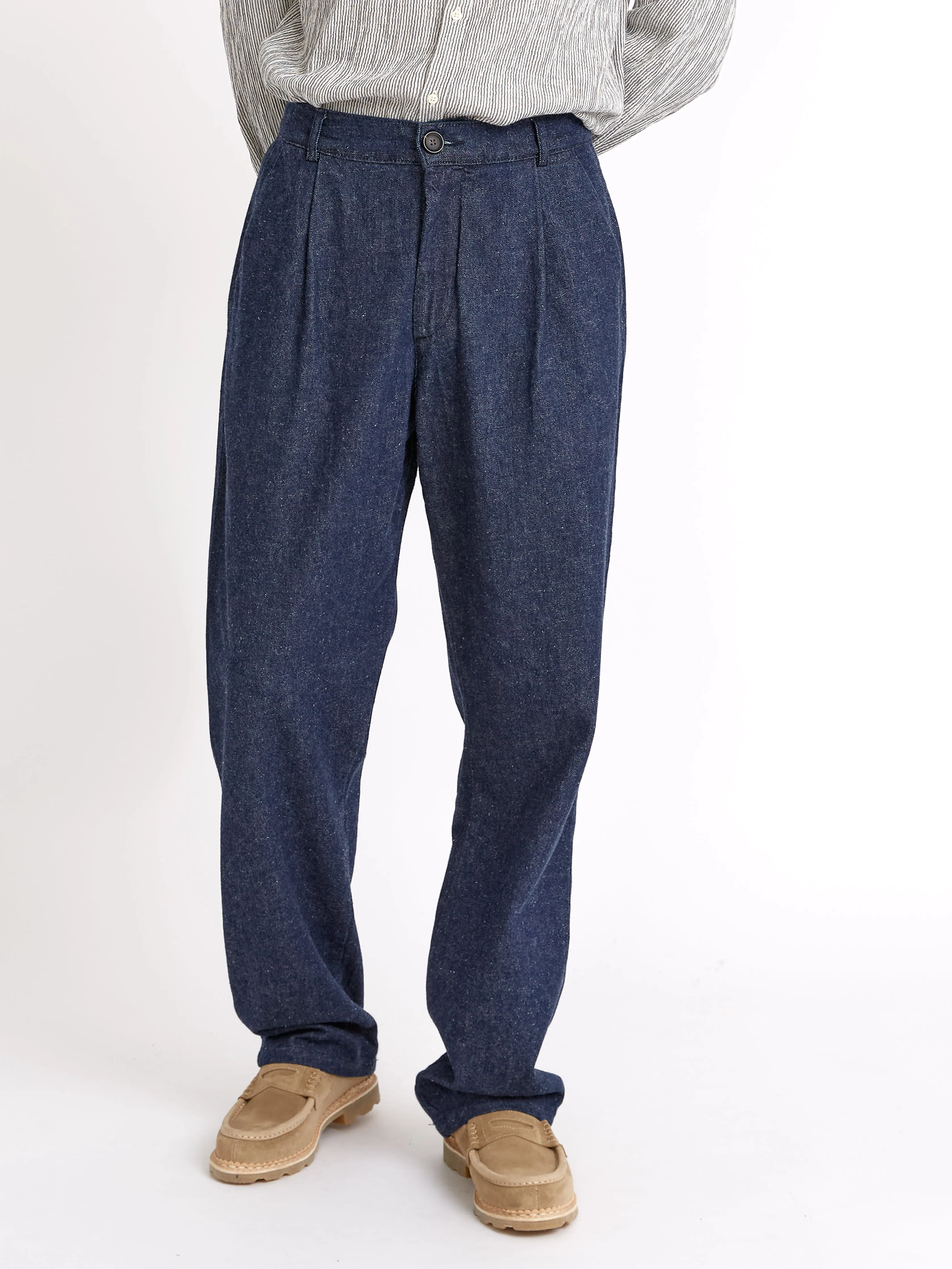 Morton Pleated Trousers Burnham Denim Indigo Blue