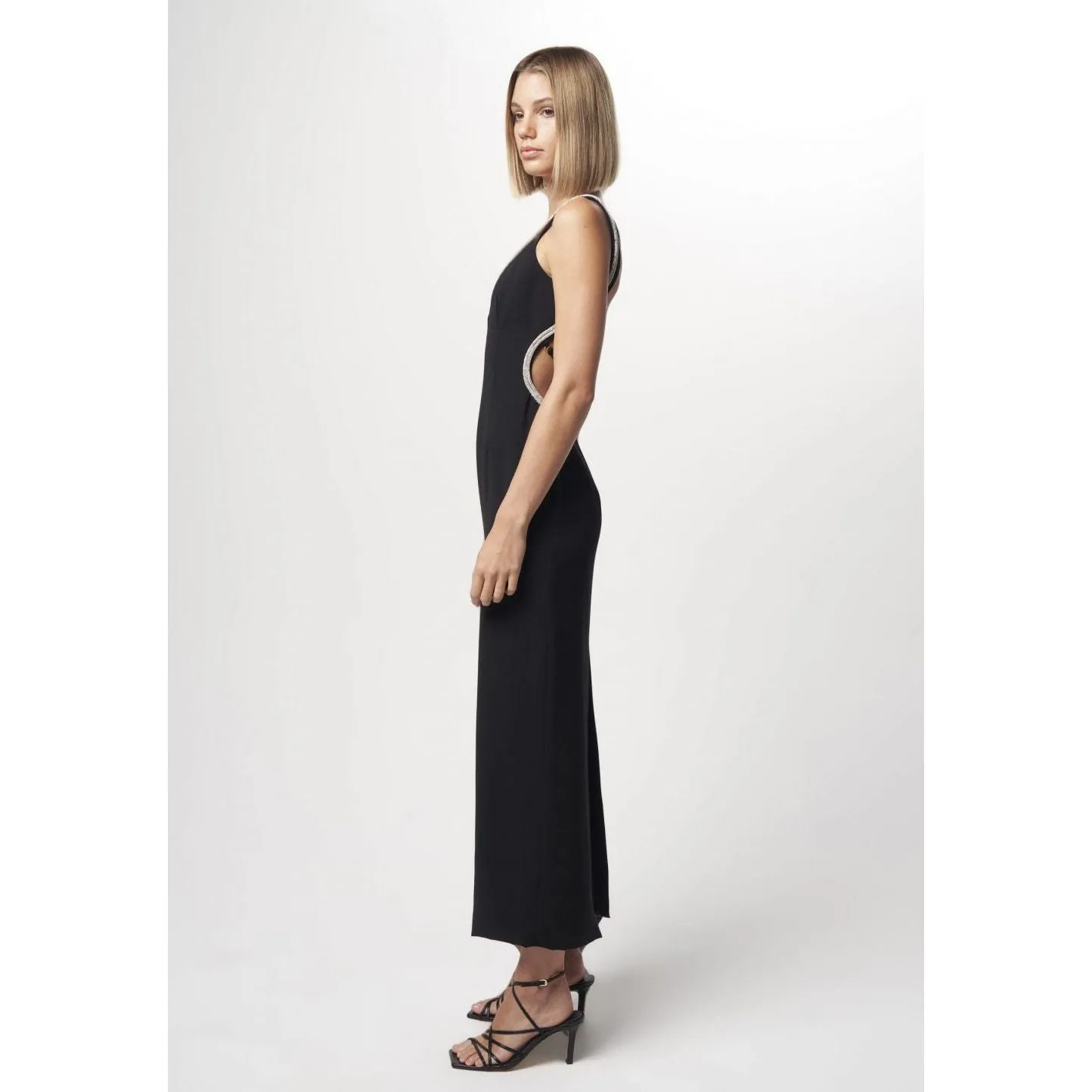 Nicola Finetti Long Diamond Backless Dress - Black