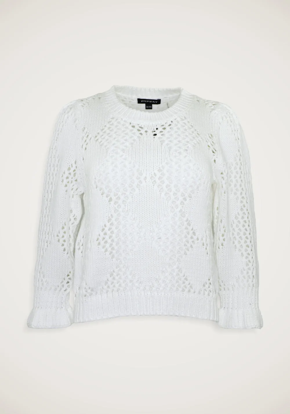 OPEN KNIT SWEATER WITH FRILL CUFF (WHITE) - REPEAT