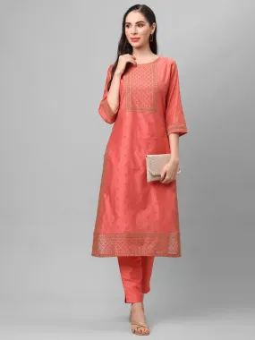 Peach Ornamental Printed Kurta With Trouser