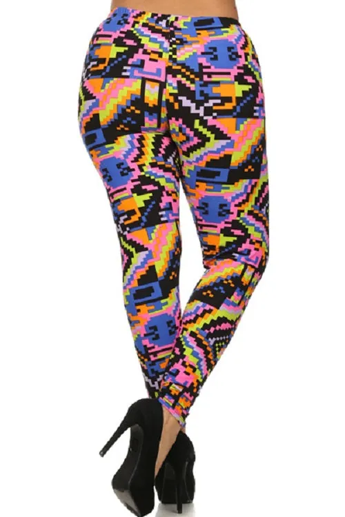 Plus Size Tribal Print High Waist Lined Leggings