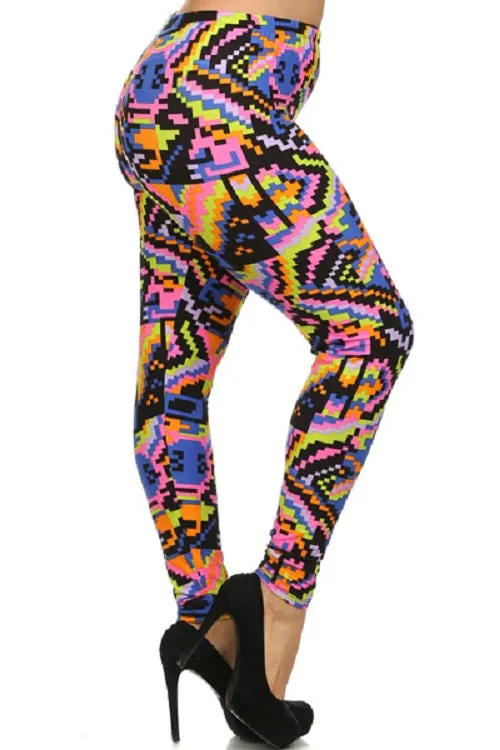 Plus Size Tribal Print High Waist Lined Leggings