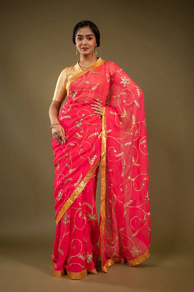 Pure Chiffon Gotapatti Work Saree