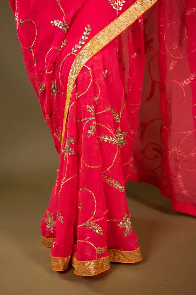 Pure Chiffon Gotapatti Work Saree