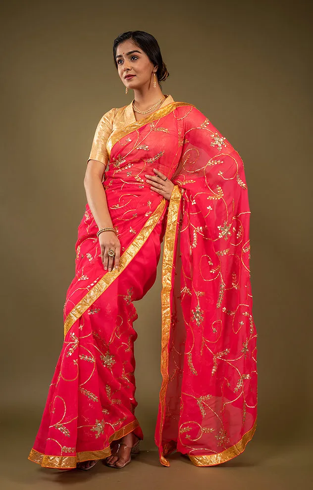 Pure Chiffon Gotapatti Work Saree