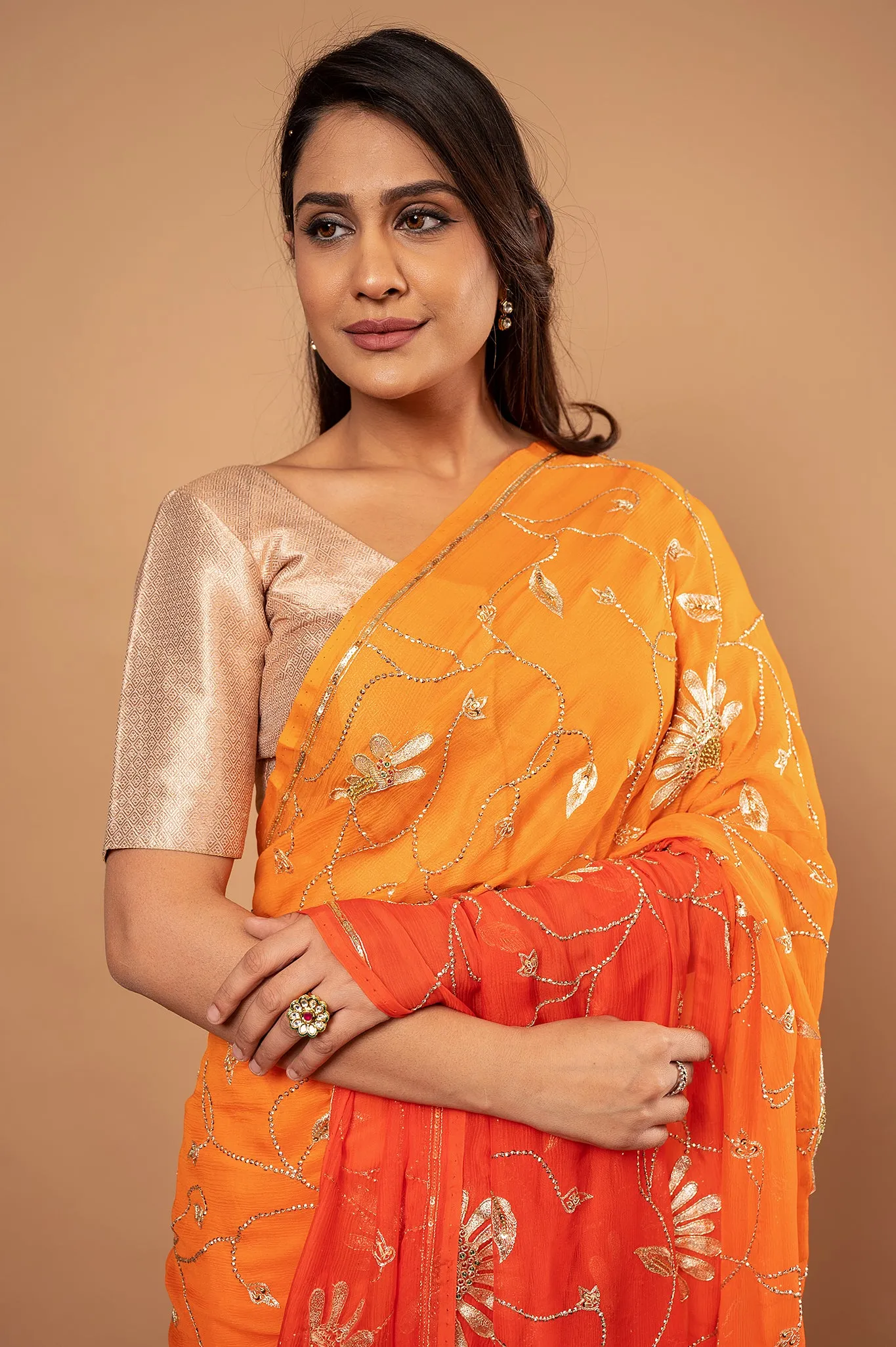 Pure Chiffon Narangi Saree