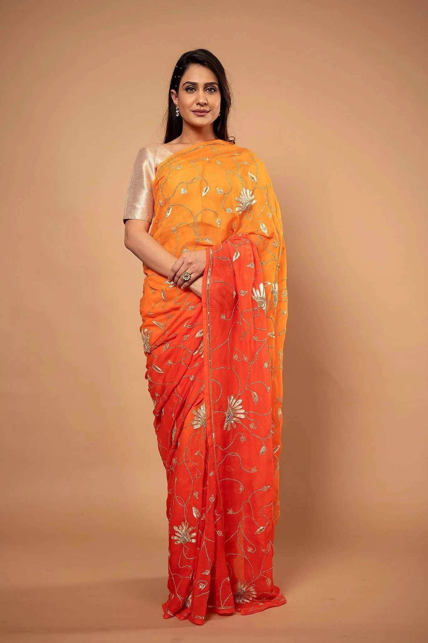 Pure Chiffon Narangi Saree