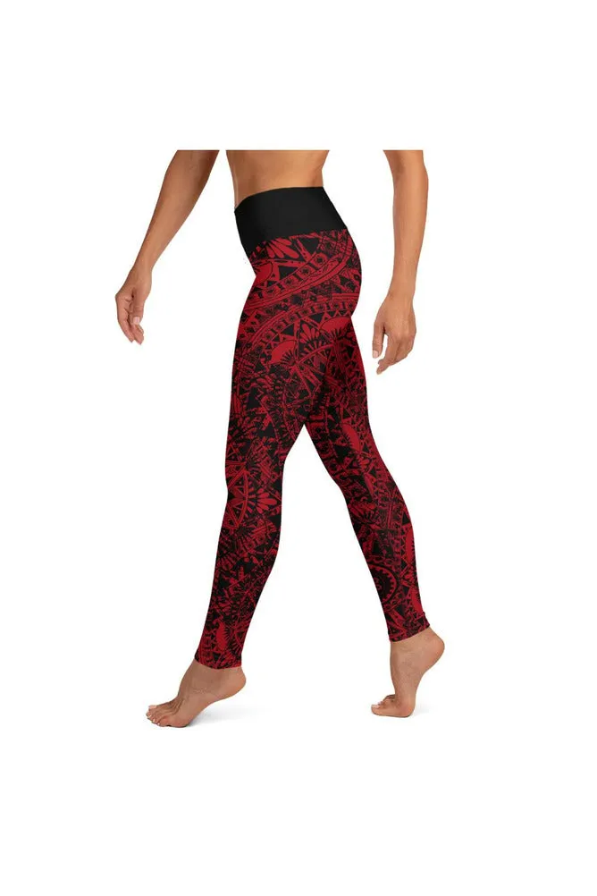 Red & Black Mandala Yoga Leggings