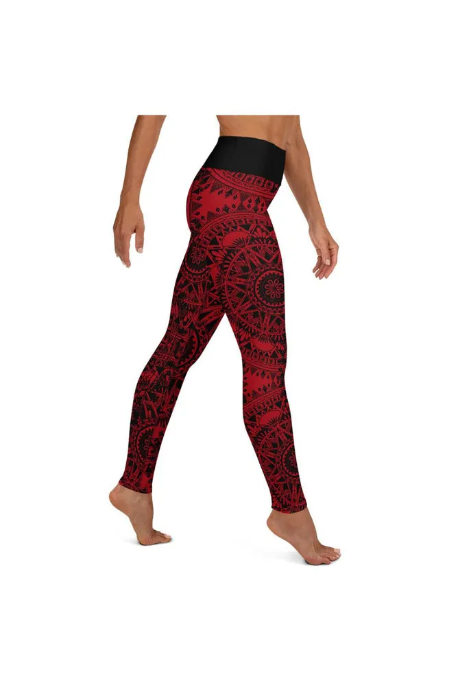 Red & Black Mandala Yoga Leggings