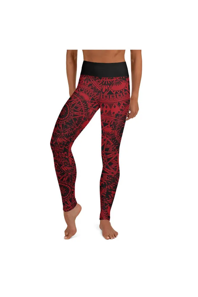 Red & Black Mandala Yoga Leggings