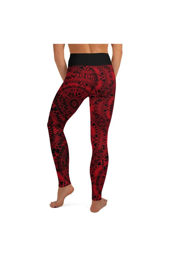 Red & Black Mandala Yoga Leggings