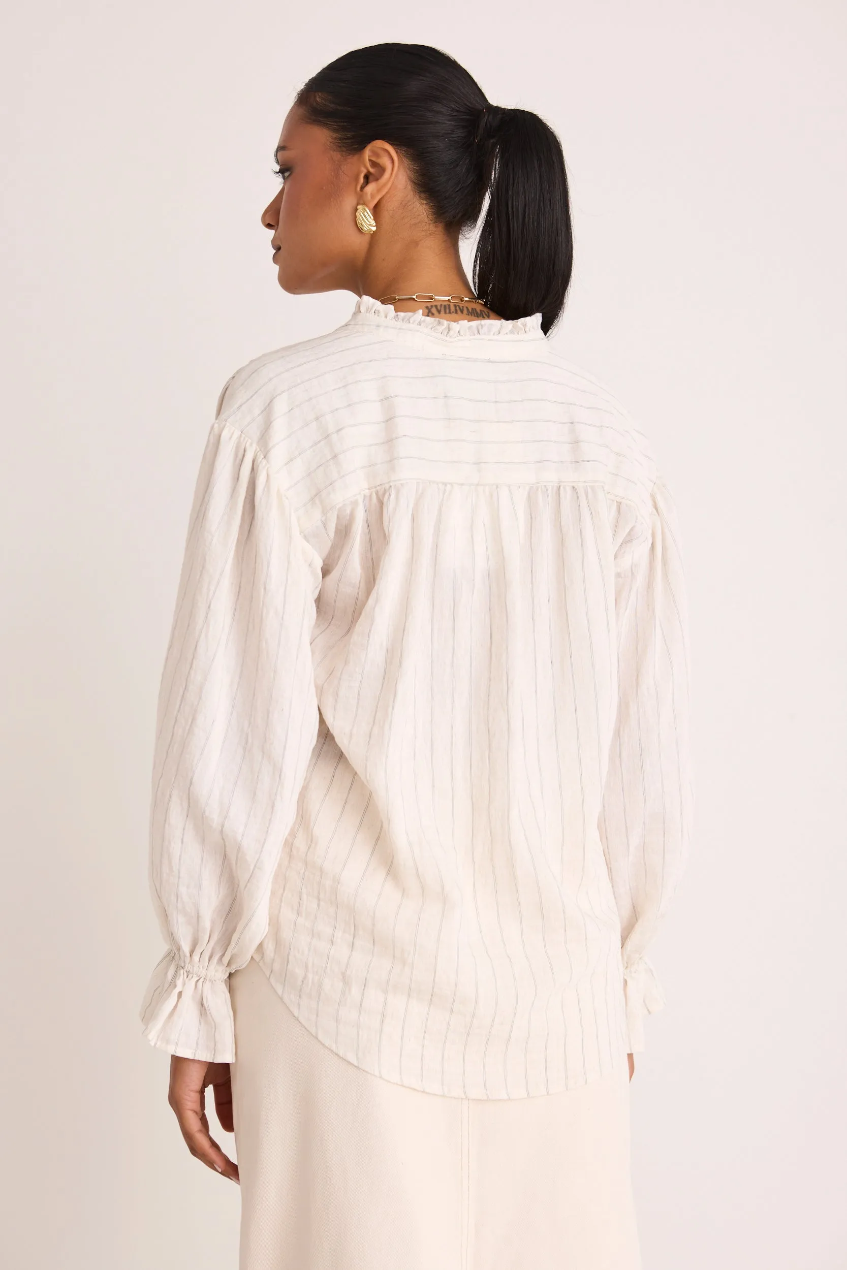 Relatable Ivory Stripe Frill Detail Shirt