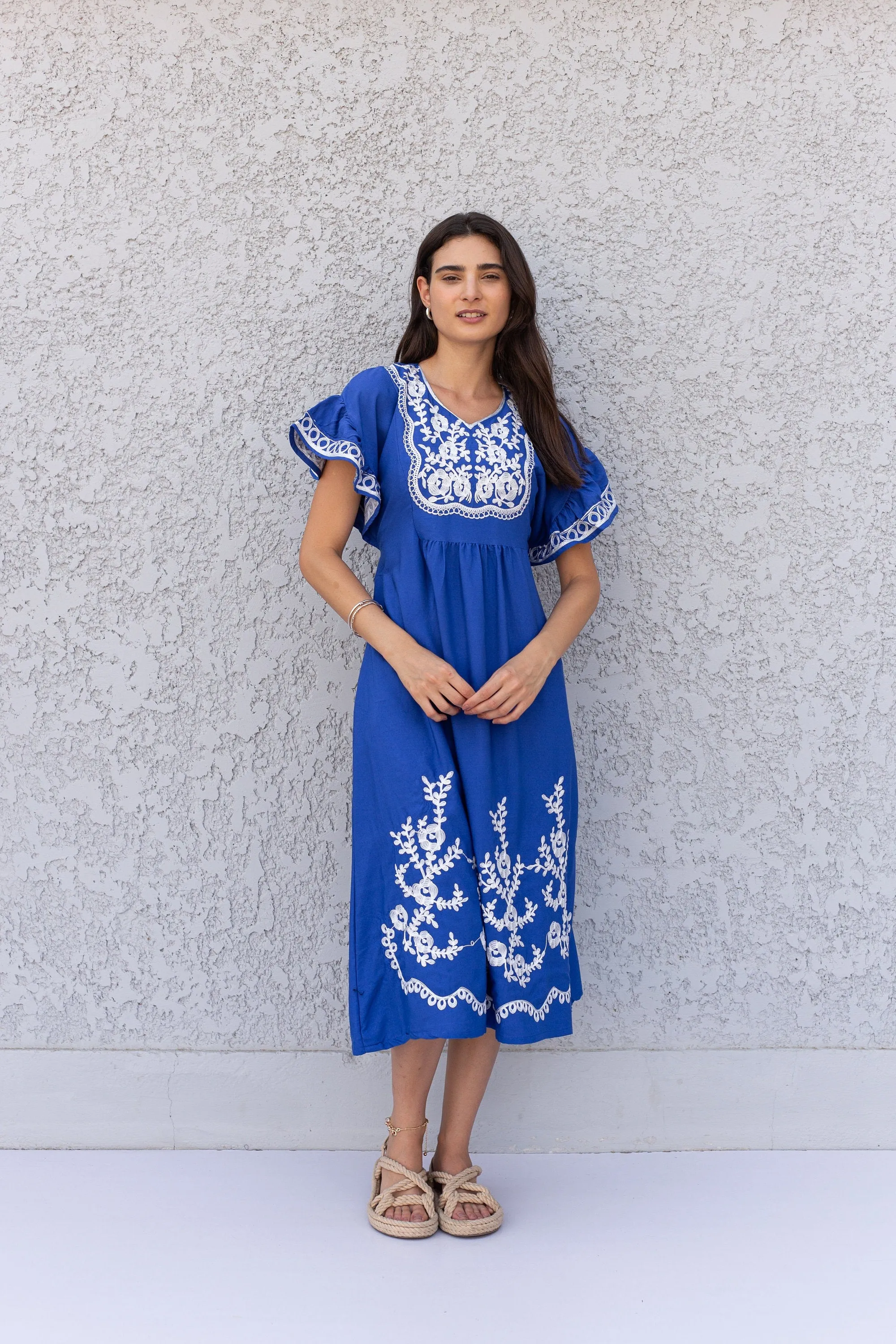 Royal blue cotton Tunic dress, embroidered kaftan dress, short tunic kaftan, cotton embroidered tunic dress, Summer tunic, vacation tunic