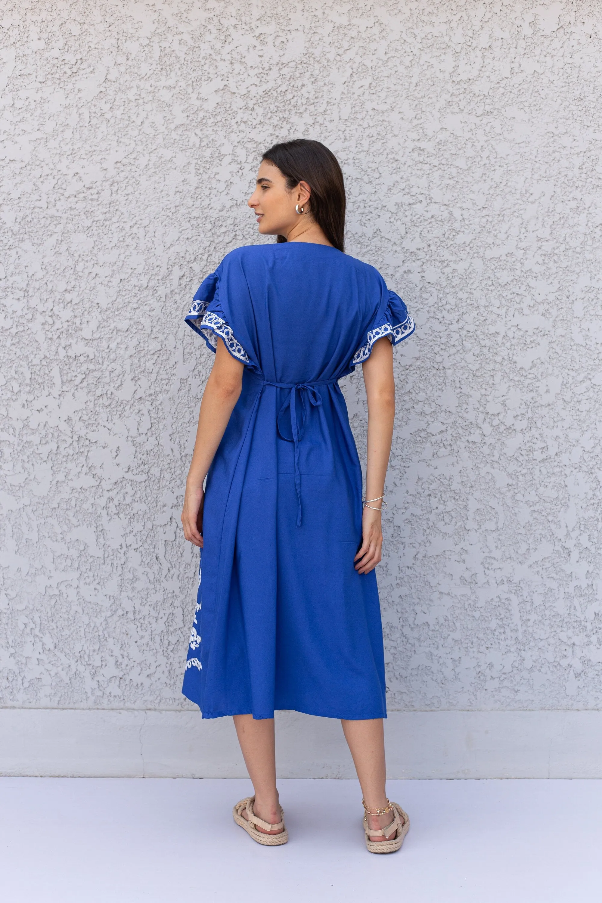 Royal blue cotton Tunic dress, embroidered kaftan dress, short tunic kaftan, cotton embroidered tunic dress, Summer tunic, vacation tunic