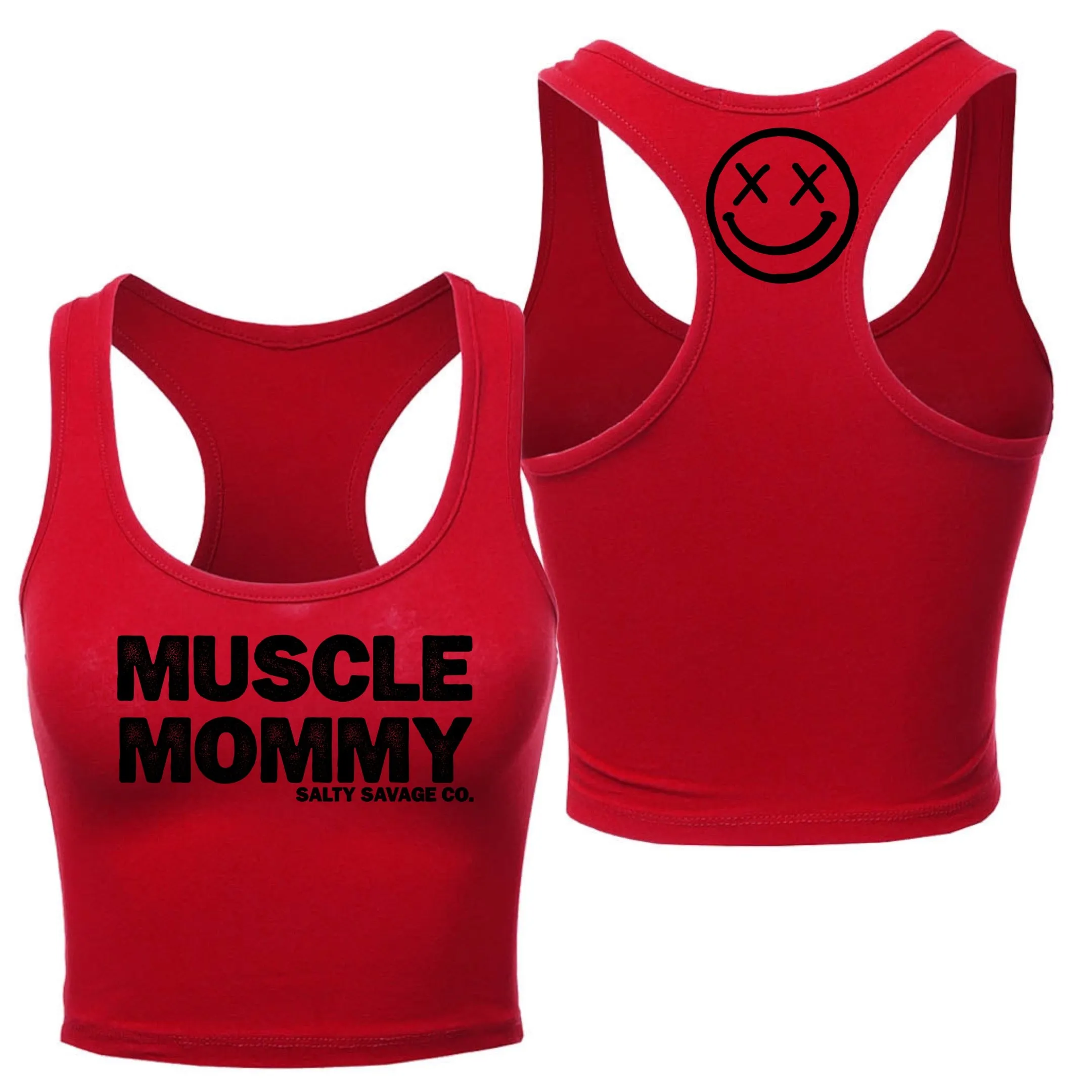 Salty Savage Ladies "MUSCLE MOMMY" Racerback Crop Tank