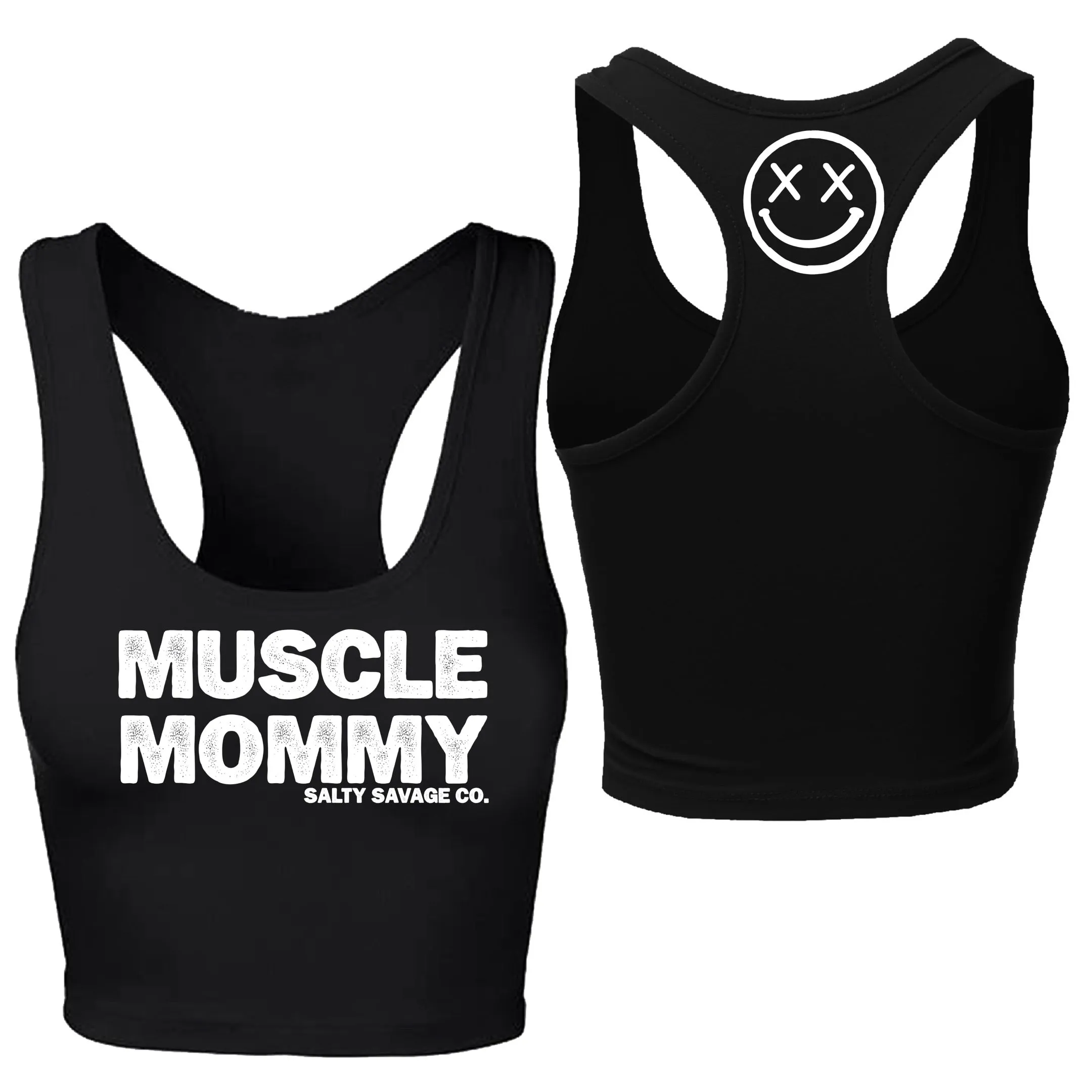 Salty Savage Ladies "MUSCLE MOMMY" Racerback Crop Tank