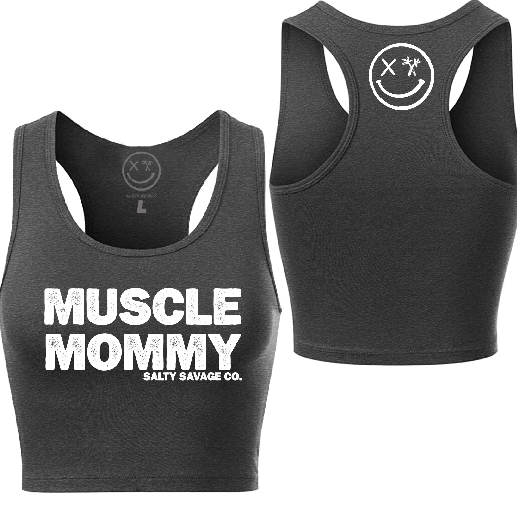 Salty Savage Ladies "MUSCLE MOMMY" Racerback Crop Tank