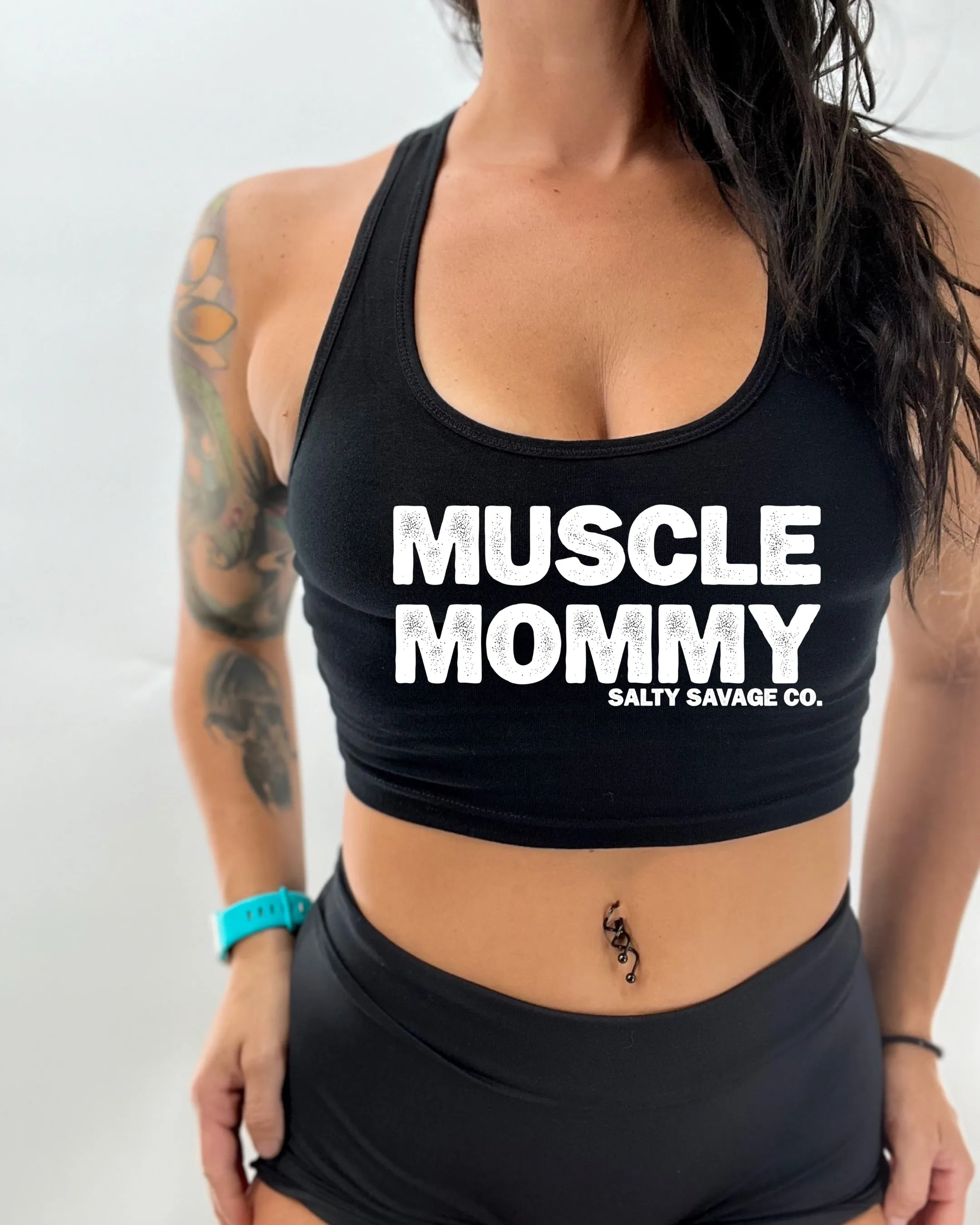 Salty Savage Ladies "MUSCLE MOMMY" Racerback Crop Tank