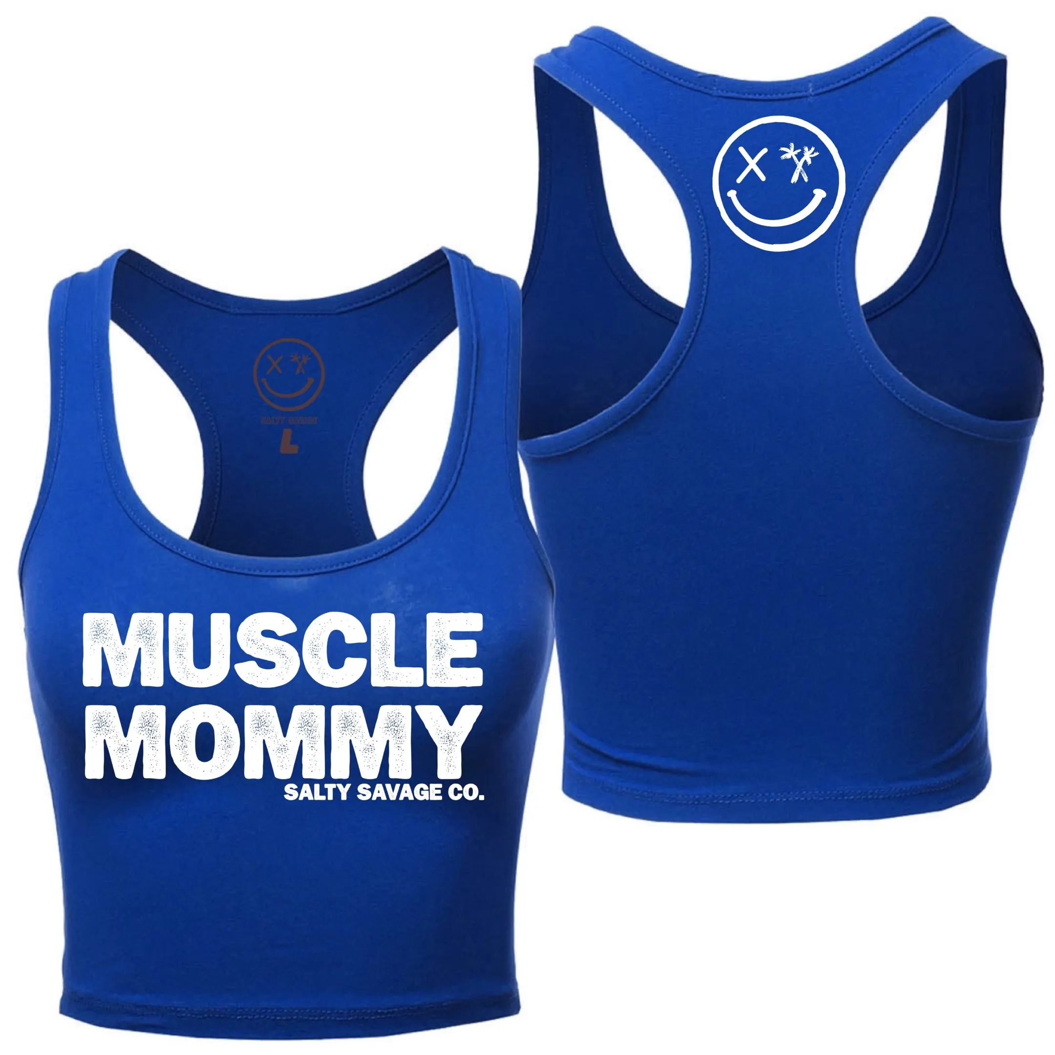 Salty Savage Ladies "MUSCLE MOMMY" Racerback Crop Tank