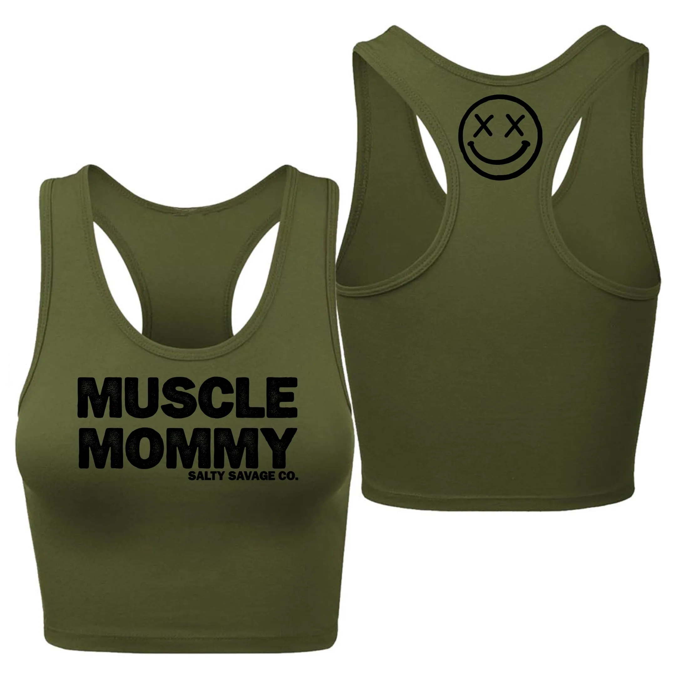 Salty Savage Ladies "MUSCLE MOMMY" Racerback Crop Tank