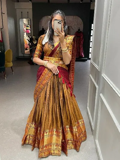 South Indian Traditional Semi Stitched Lehenga Choli Set