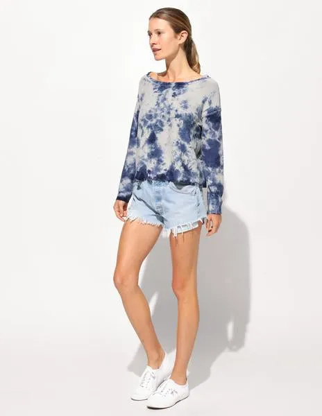 Sundry Tie Dye Raw Edge Pullover Sweater