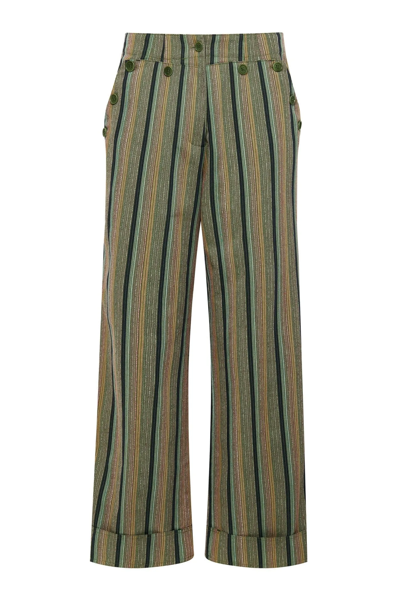 Tancy Women's Organic Cotton Trousers | Green Stripe