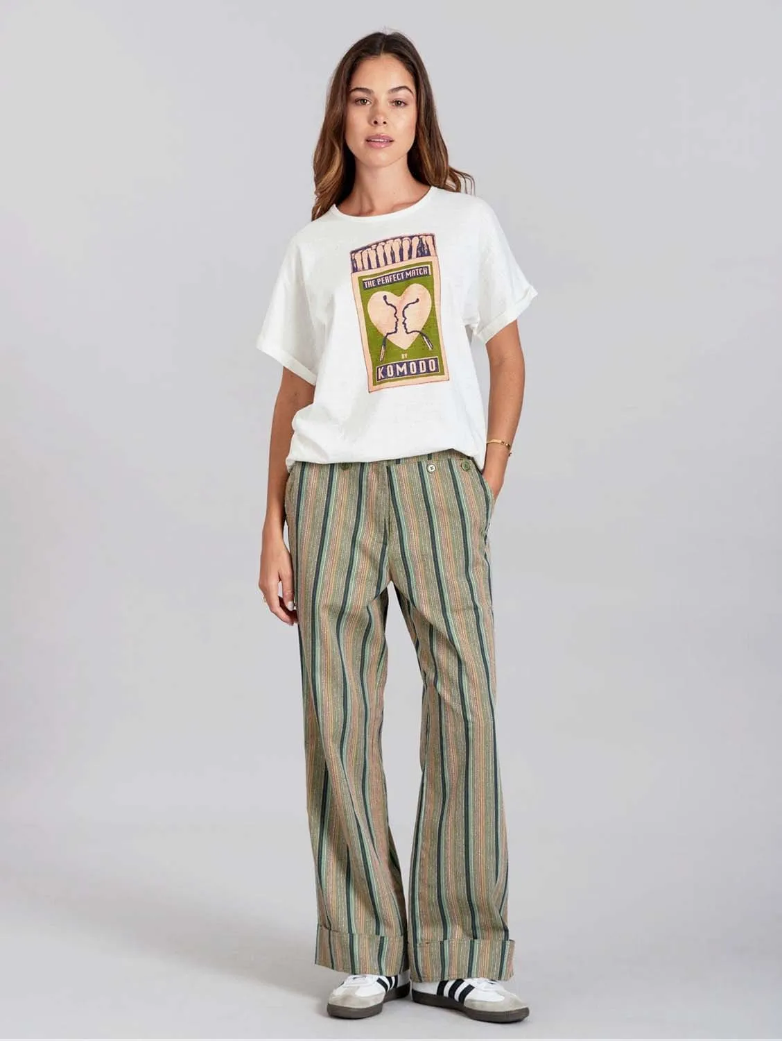 Tancy Women's Organic Cotton Trousers | Green Stripe