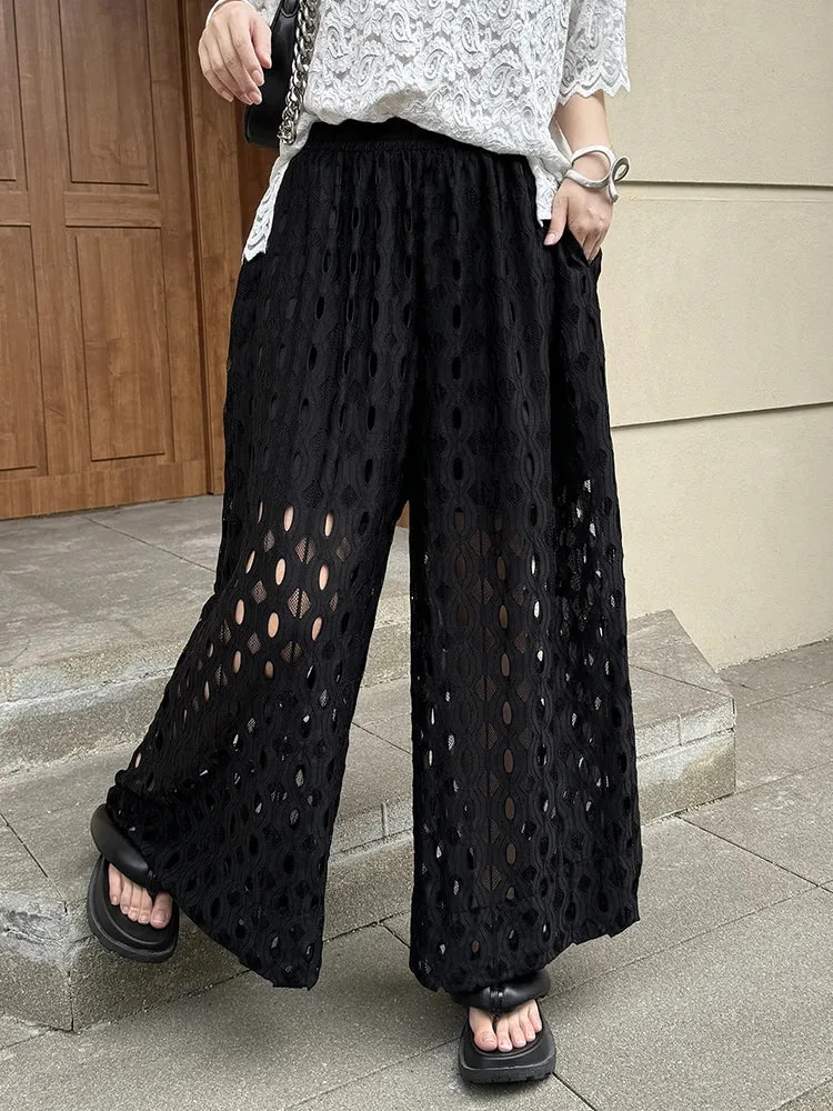 Urban Style Wide-Leg Net Trousers