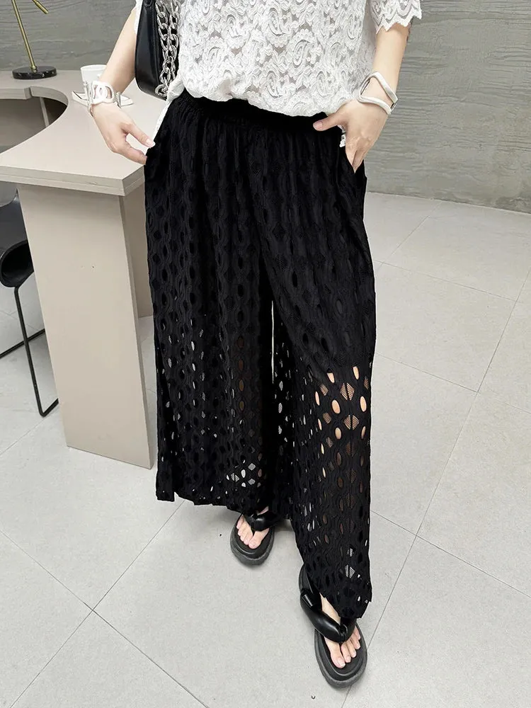 Urban Style Wide-Leg Net Trousers