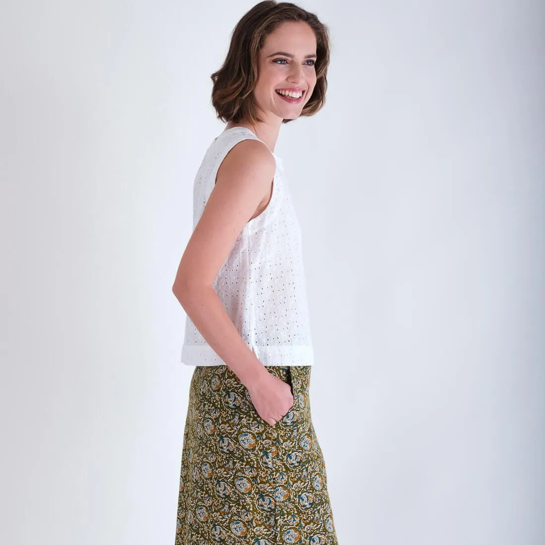 Velma Cotton A-line Skirt | Olive Paisley Print