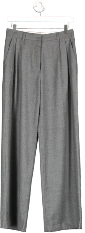 View Y Grey Wool Wide Leg Trousers UK S