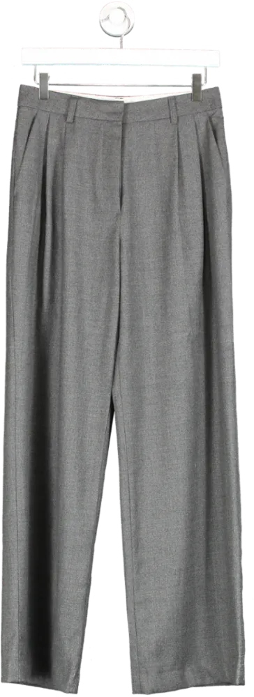 View Y Grey Wool Wide Leg Trousers UK S