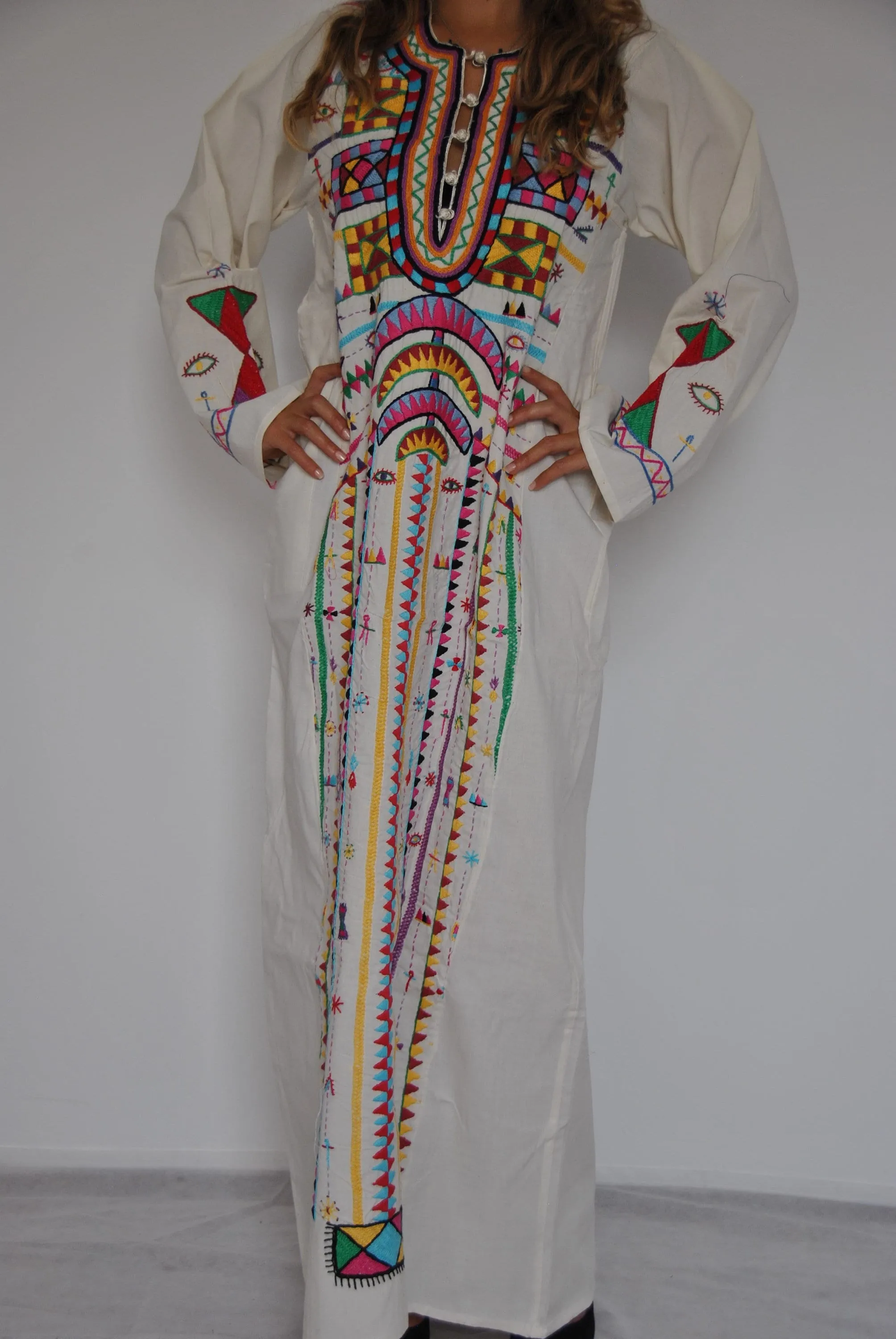 Vintage Bedouin Long Maxi Kaftan  hand embroidered dress, Fresh summer dress, S to XXL, Bohemian Kaftan, Egyptian cotton.