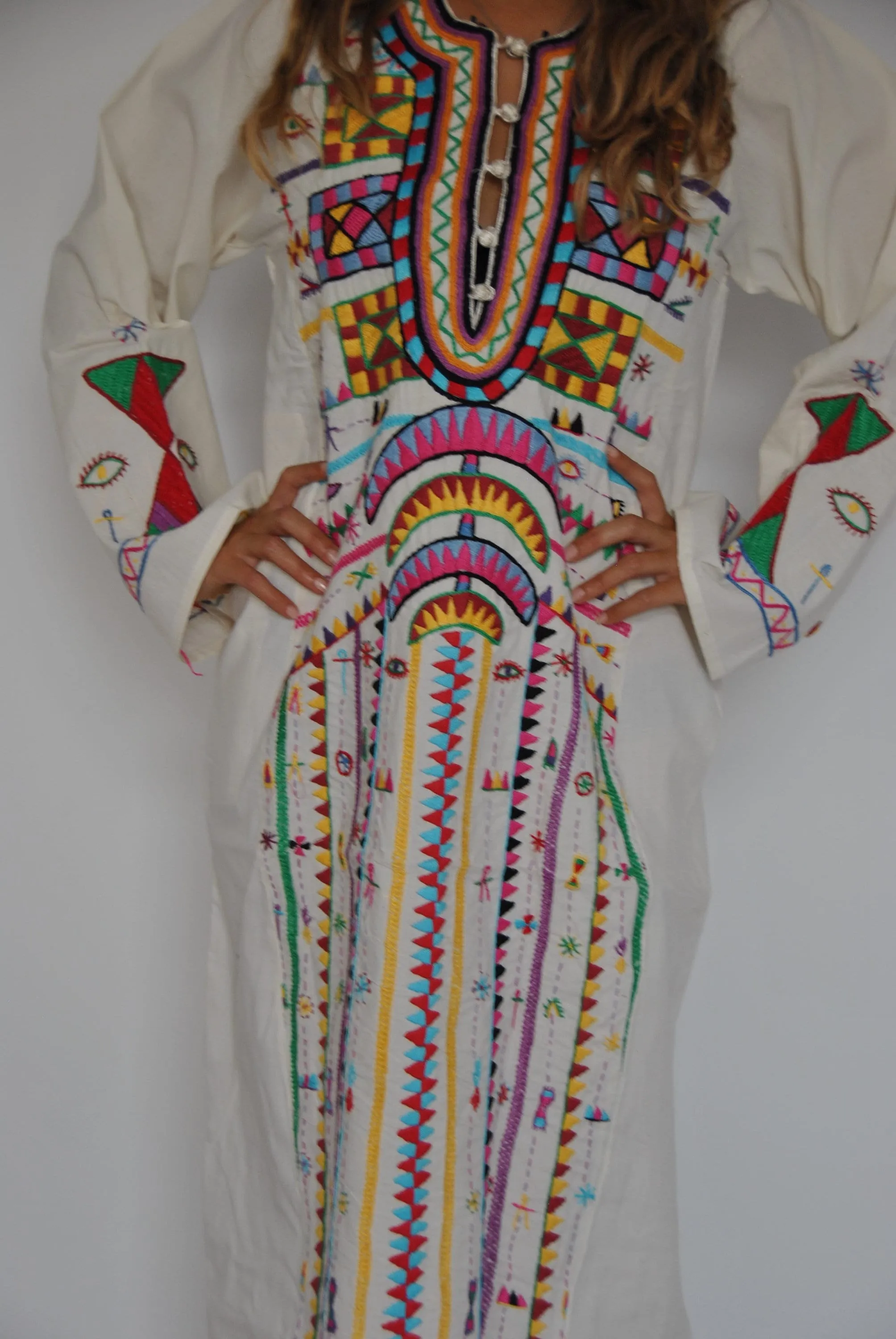 Vintage Bedouin Long Maxi Kaftan  hand embroidered dress, Fresh summer dress, S to XXL, Bohemian Kaftan, Egyptian cotton.