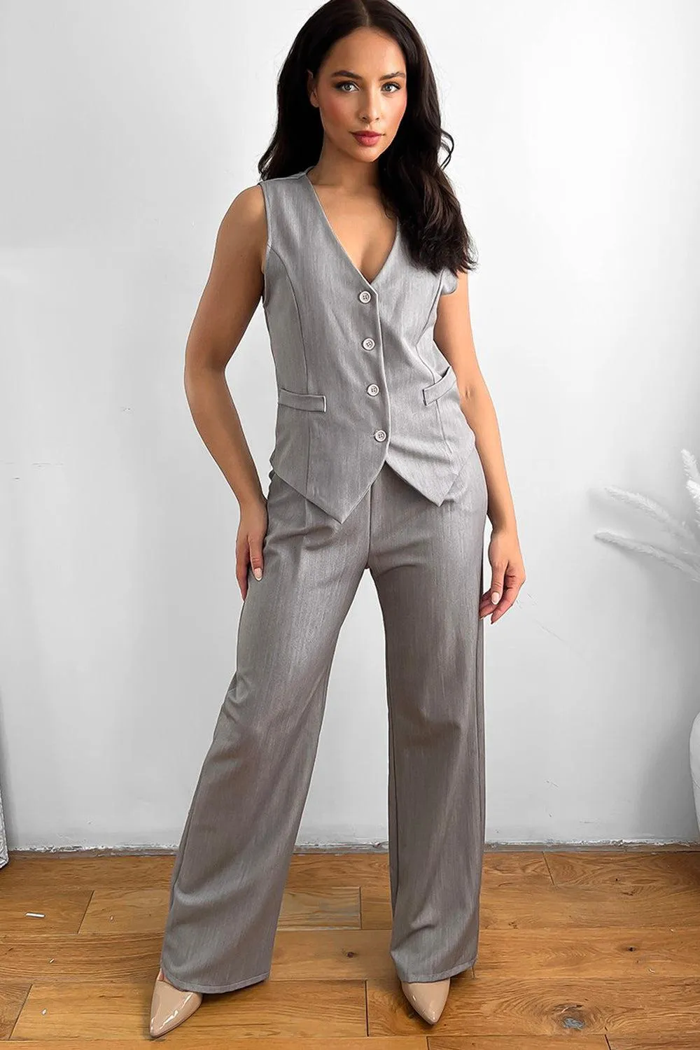 Waistcoat And High Waist Trousers Suit Set