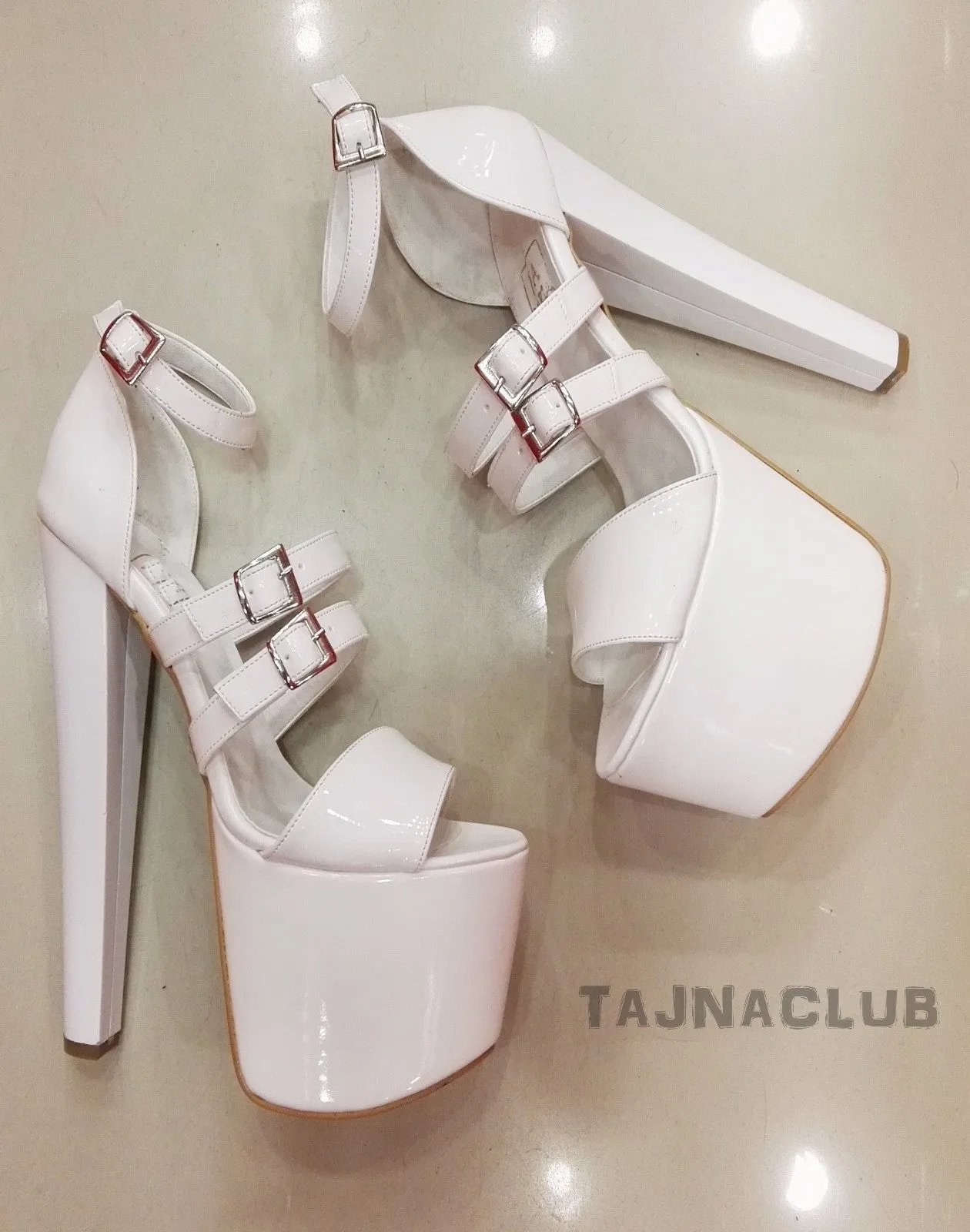 White Belt Buckle Platform High Heels