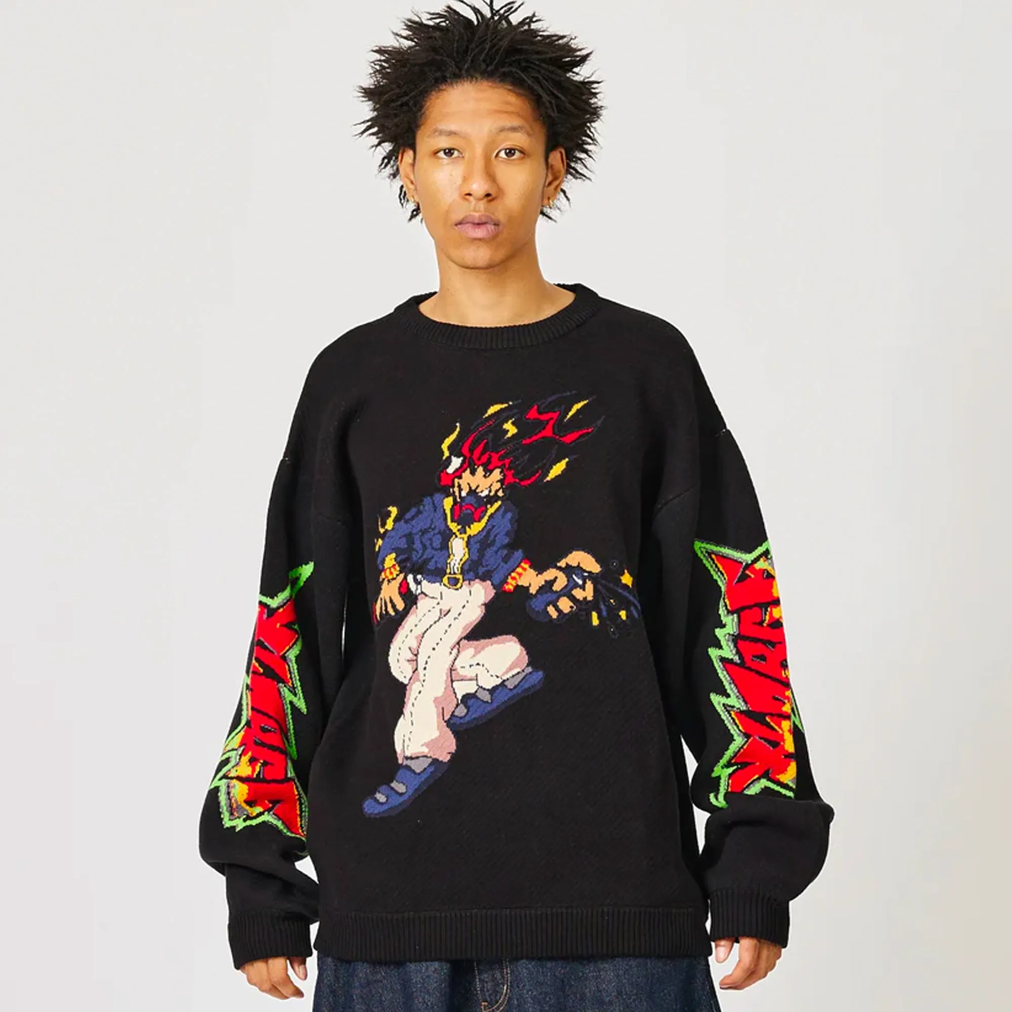 X-Large Mens Burning Monster Knit Crewneck