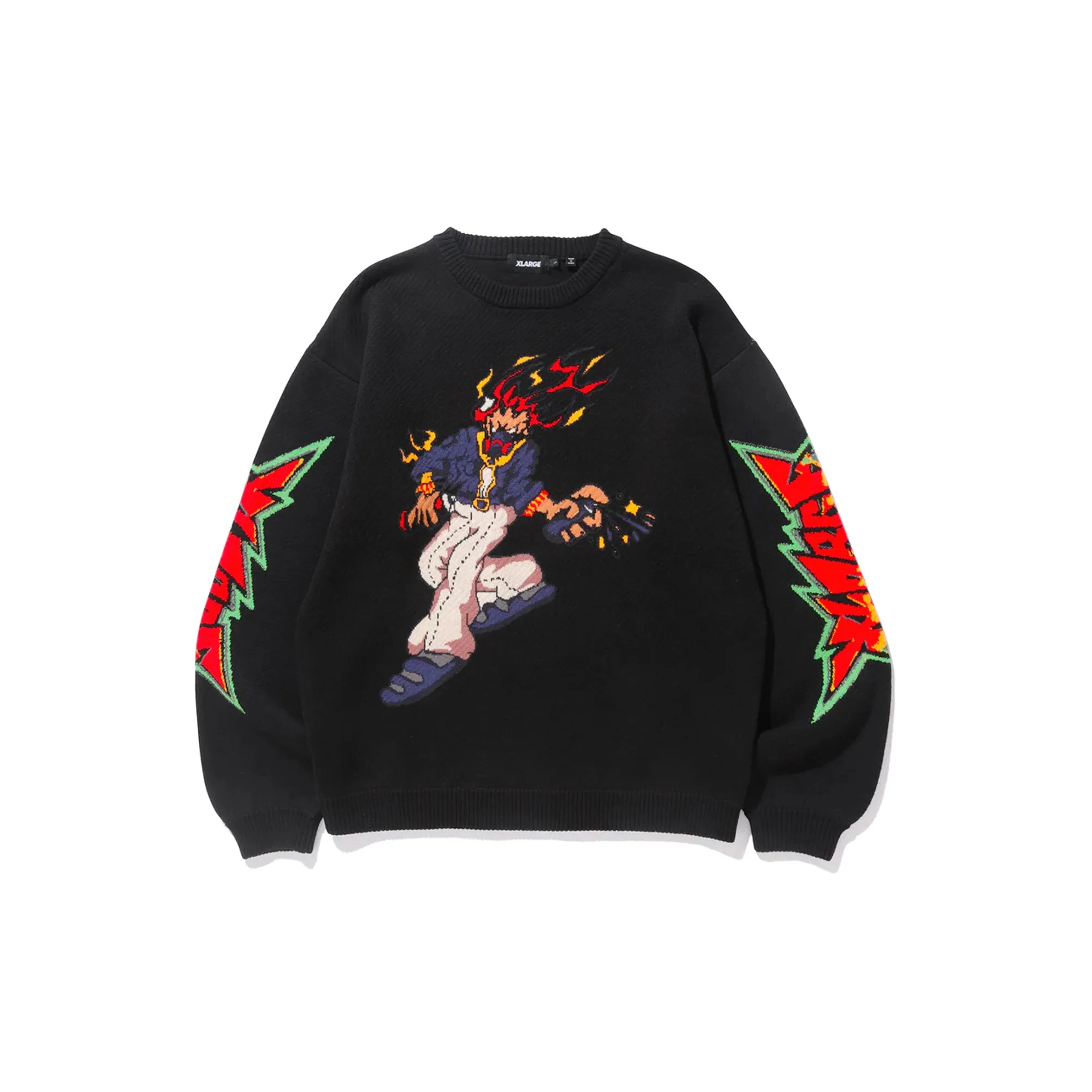 X-Large Mens Burning Monster Knit Crewneck