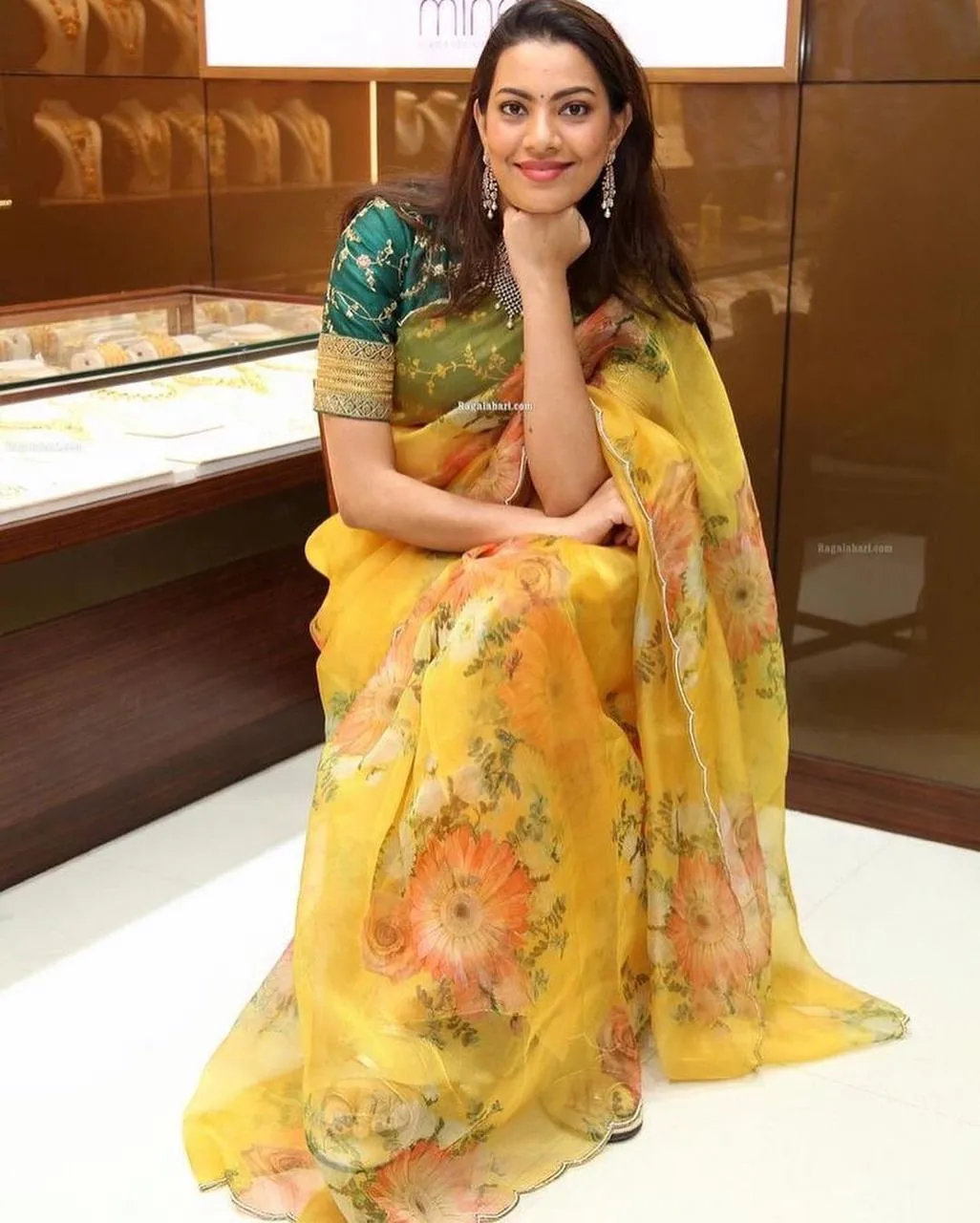 YELLOW SOFT KHADI ORGANZA FLORAL DIGITALSAREE